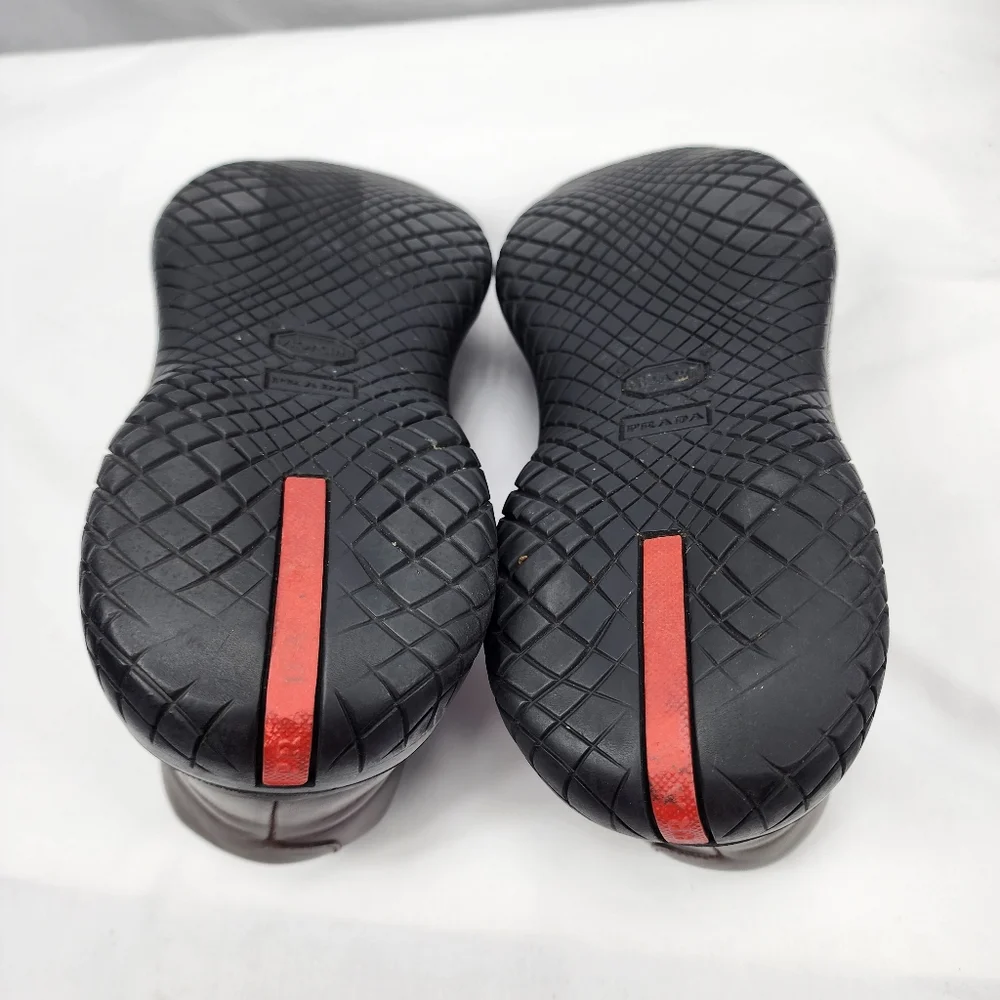 Prada Brown Leather Slip-On Oxfords with Black Soles